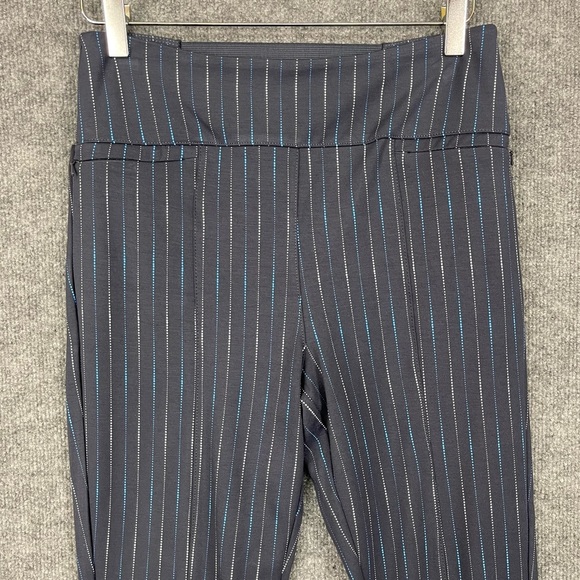 Betabrand Pants Womens Medium Petite MP Blue Pinstripe‎ Pull On Stretch Panel - Picture 2 of 9